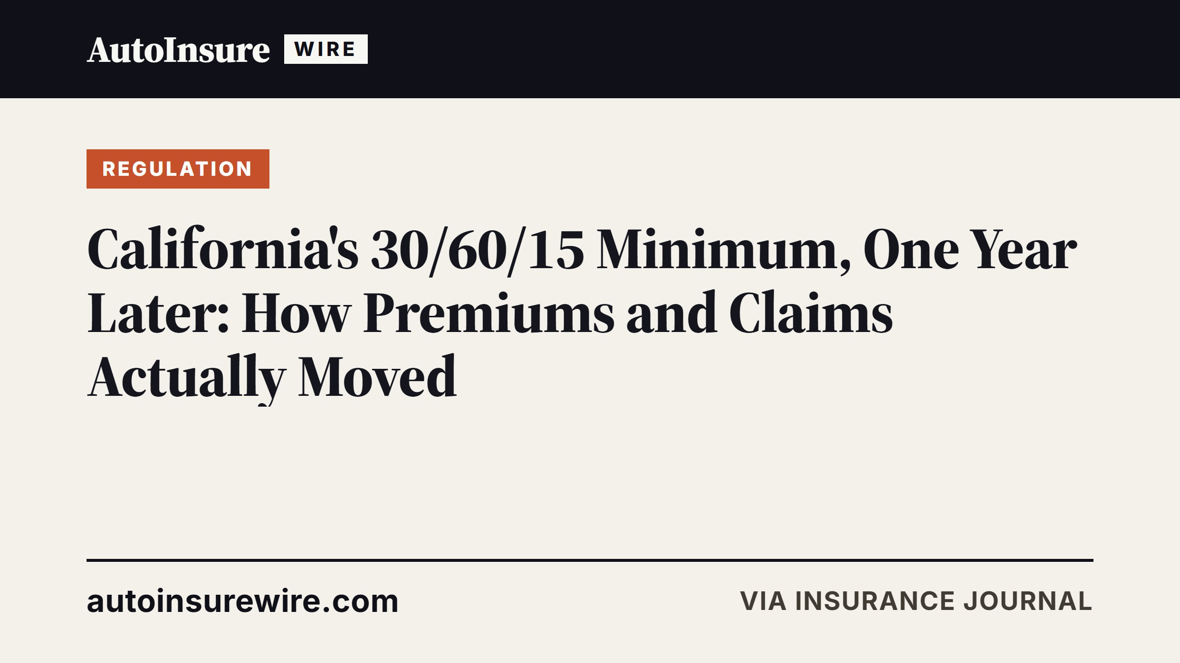 California's 30/60/15 Minimum, One Year Later: How Premiums and Claims Actually Moved