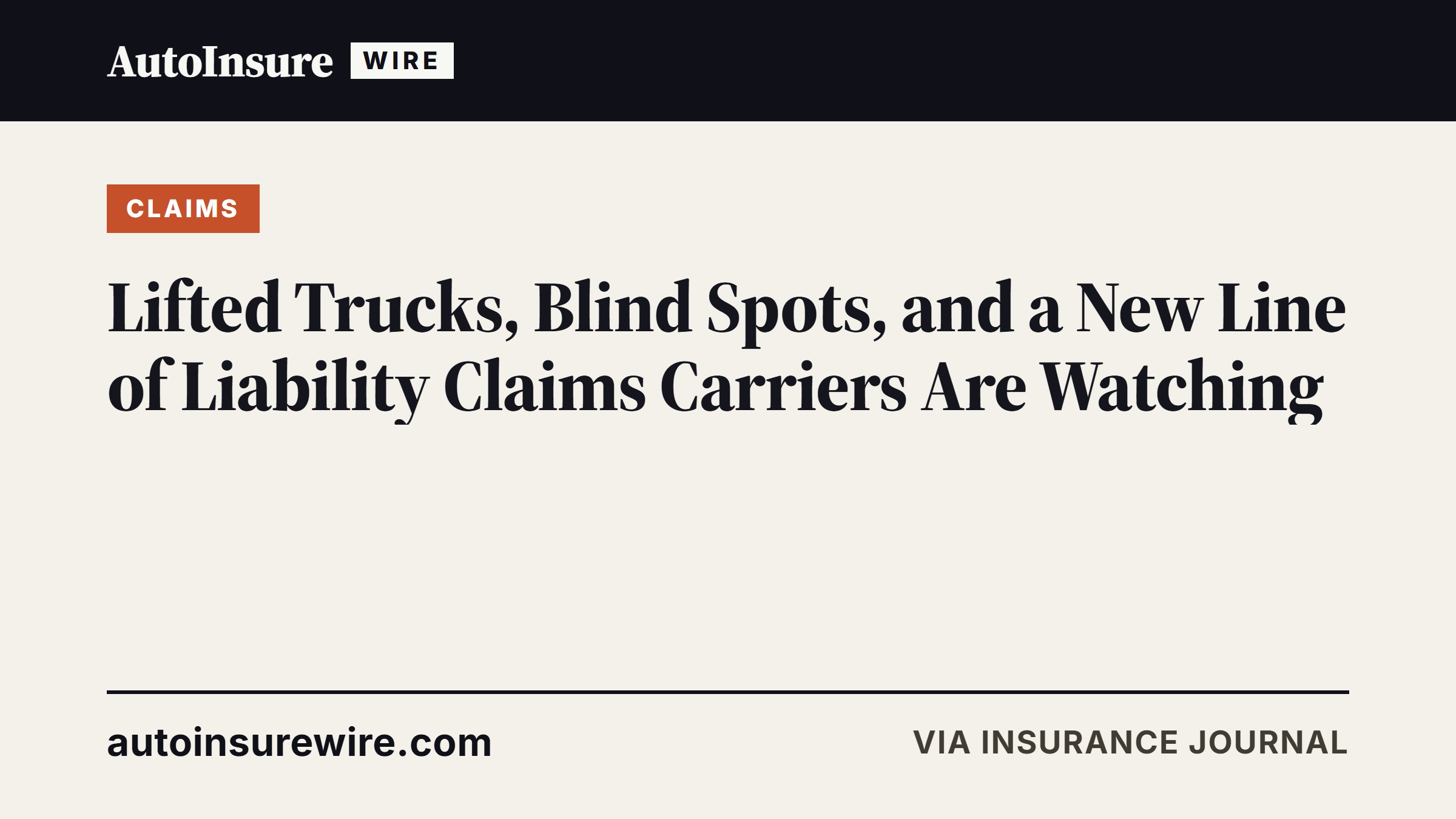 Lifted Trucks, Blind Spots, and a New Line of Liability Claims Carriers Are Watching